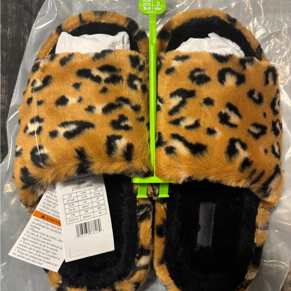 CROCS Leopard Print Faux Fur Slippers
